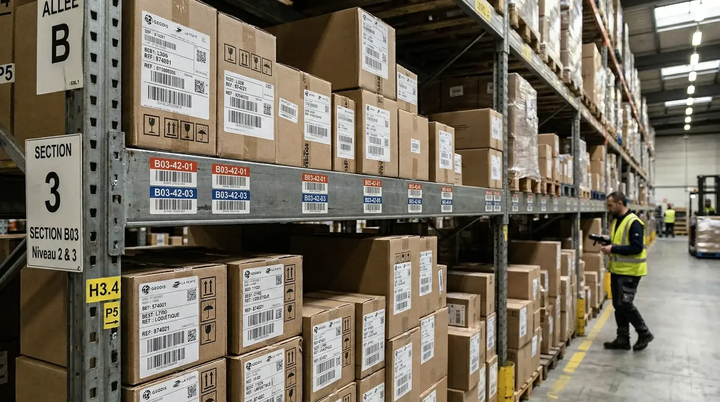 Étiquettes d'emplacement sur racks logistique