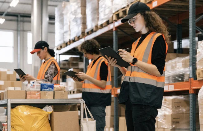 Salle de classe logistique — élèves sur tablettes et dashboard enseignant